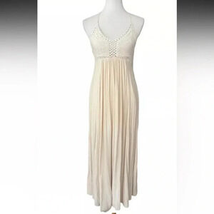 Ivory Long Maxi Dress Crochet Boho Chic Festival Beach Vacation Size large